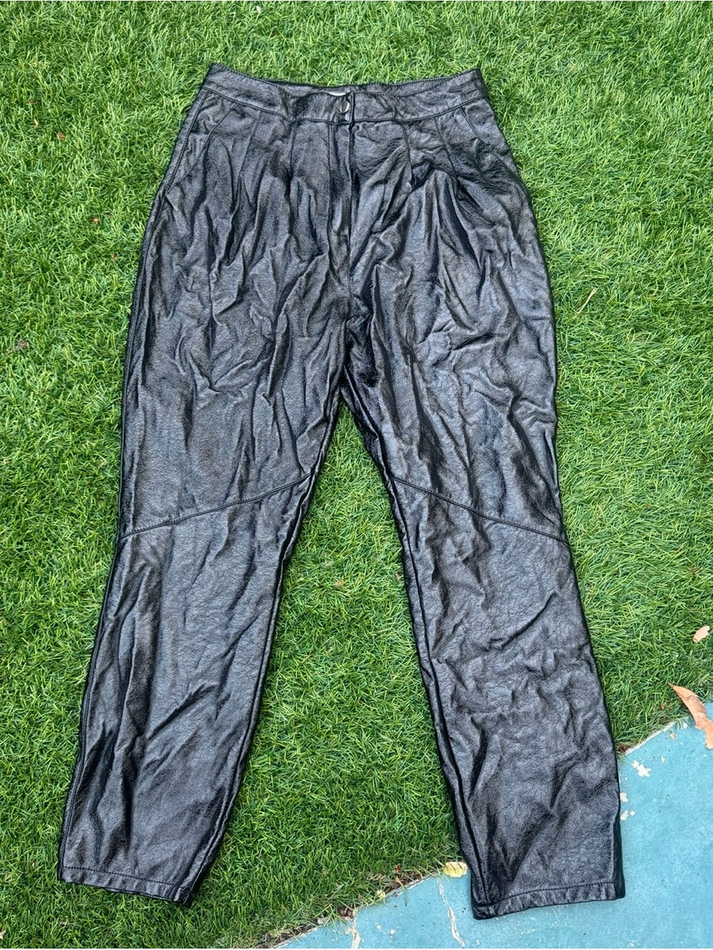 Black Faux Leather Tapered Pants